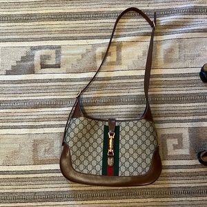 Authentic Gucci medium web Jackie O hobo brown classic canvass Gucci print EUC
